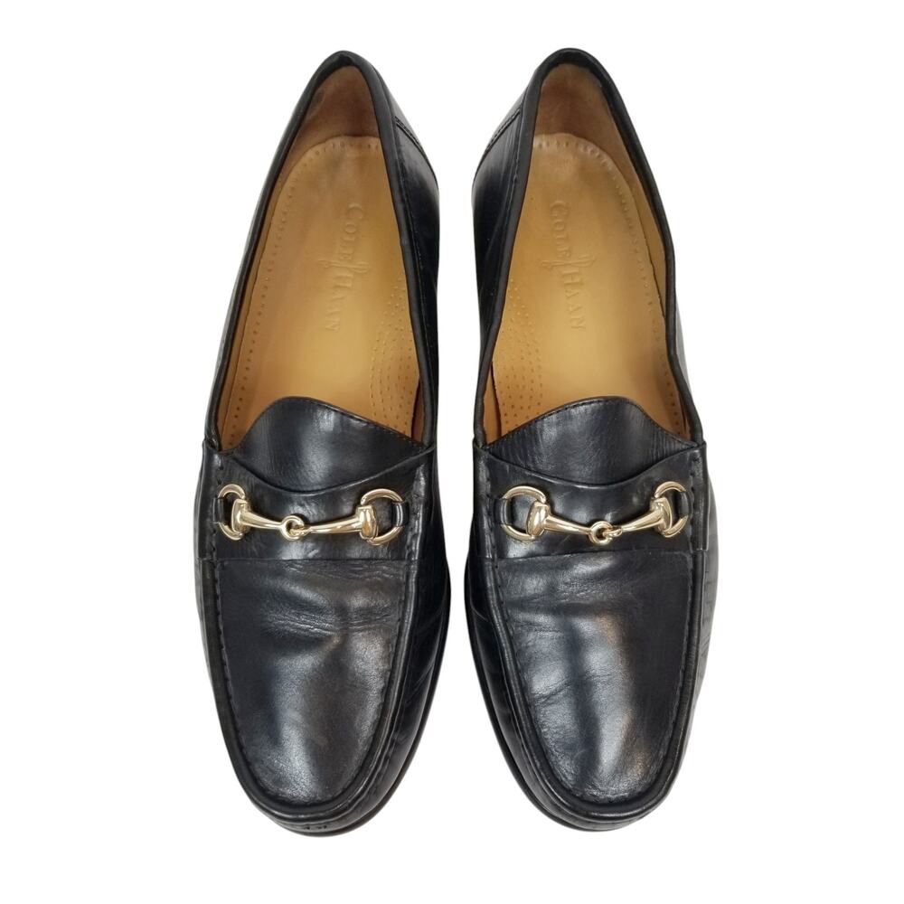 Cole Haan Men's Ascot II Black Leather Loafers Gold Horse Bit Casual Size 9 - Picture 2 of 10